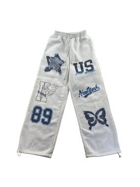 Shein Womens Sweatpants Size Small White Wide Leg Swaggy Pull On Fleece Athletic